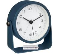 TFA Dostmann Despertador analógico, diseño 60.1042.06, sin tictac, con retroiluminación, reloj despertador de mesita de noche con luz, de metal y cristal, diseño moderno, color azul con batería