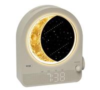 TFA Dostmann despertador de luz digital con lámpara de luna, luz nocturna 60.2053, luz nocturna con despertador, sonido blanco, sonido natural, ayuda para dormir, 2 alarmas, gris claro, beige