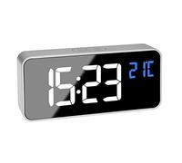 TFA Dostmann Despertador Digital con Efecto Espejo, 60.2032.54, 2 alarmas, 16 Tonos de Alarma, con 4 Niveles de Brillo, Hora (Am/PM) con batería integrada, Plata 145 x 32 x 65 mm