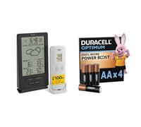 TFA Dostmann Estación meteorológica digital inalámbrica con sensor exterior, 35.1162.10, clima interior y exterior, con emisor, pronóstico del tiempo + Duracell Optimum pack de 4 AA