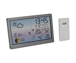 TFA Dostmann Estación meteorológica inalámbrica con sensor exterior Luna Sky 35.1169, temperatura y humedad interior exterior, fase lunar, pantalla a color, alarma de temperatura exterior, gris