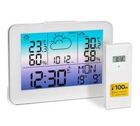 TFA Dostmann Estación meteorológica inalámbrica y sensor exterior Meteo Sky, 35.1175, retro colorido, termómetro/humedad interior exterior, pronóstico del tiempo con símbolos, digital, día francés