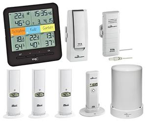 TFA Dostmann Estación térmica y higrómetro profesional de KlimaHome TFA 30.3060, incluye sistema WeatherHub SmartHome, pluviómetro y emisor adicional, color negro