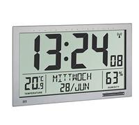 TFA Dostmann Funk 60.4517.54 - Reloj de Pared XXL, con Temperatura, Humedad, Pantalla Grande, fácil de Leer, Color Plateado, 368 x 29 x 230 mm