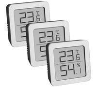 TFA Dostmann Juego de 3 higrómetros digitales interiores 95.2019.54 para medir la humedad y la temperatura, con soporte magnético flexible, 90 x 70 x 115 mm, color negro y plateado
