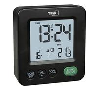 TFA Dostmann Mini Despertador Digital inalámbrico 60.2567.01, Funciona con Pilas, Temperatura Interior, Ajuste de Zona horaria, duración de repetición Individual, día de la Semana, Color Negro