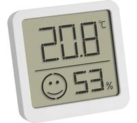 TFA Dostmann Mini termómetro digital 30.5053.02, con comodidad para un clima interior saludable, visualización de temperatura y humedad interior, blanco, (L)46 x (B)13 x (H)43 mm
