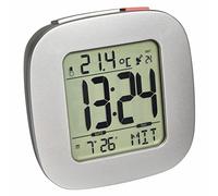TFA Dostmann Radio Despertador con Temperatura, 60.2542.54, día de la Semana y Fecha, con Zonas horarias, Antracita, 78 x 30 x 78 mm