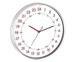 TFA Dostmann Reloj de Pared analógico con Pantalla de 24 Horas, 60.3069.02, con números Rojos y Minutos Negros, Marco de Aluminio, Cubierta de Cristal, Color Blanco