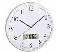 TFA Dostmann Reloj de Pared analógico con termómetro e higrómetro Digital para Control del Clima de la habitación, Cristal, Color Plateado y Blanco, 302 x 47 mm (diámetro x Altura)