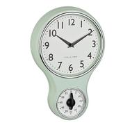 TFA Dostmann Reloj de Pared analógico Retro con Temporizador, 60.3073.20, Temporizador de Huevos hasta 60 min, Incluye Reloj de Cuarzo con Tapa de Cristal, diseño Vintage, Color Verde Menta