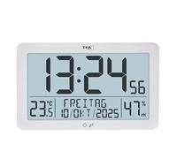 TFA Dostmann Reloj de Pared Digital con Radio y Temperatura, 60.2568.02, con medidor de Humedad, también Adecuado para Personas Mayores, Reloj de Mesa, Incluye luz de Fondo, días de la Semana en 7
