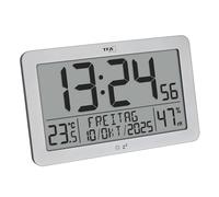 TFA Dostmann Reloj de Pared Digital inalámbrico con Clima Interior, 60.2568.54, Fecha y día de la Semana, Despertador con repetición, Reloj de Mesa con Humedad y Temperatura Interior, fácil de Leer