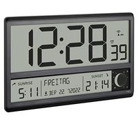 TFA Dostmann Reloj de Pared Digital XL inalámbrico 60.4524.01 con Salida y Puesta del Sol, Alarma Despertador, números Grandes, Fases de la Luna, silencioso, Negro