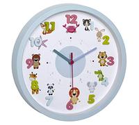 TFA Dostmann Little Animals Reloj de Pared Infantil con diseño de Animales, Movimiento silencioso, Ideal para la habitación de los niños, Azul Claro, L 309 x B 44 x H 309 mm