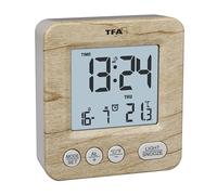 TFA Dostmann Reloj Despertador Digital con Aspecto de Madera, 60.2567.08, Radio, Reloj Despertador, Viaje, día de la Semana y Fecha, Alarma, con Zonas horarias, Funciona con Pilas, Madera, Color