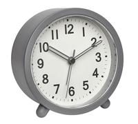 TFA Dostmann Silencioso Despertador analógico 60.1043.10, Funciona con Pilas, sin tictac, Movimiento de Cuarzo, iluminación de botón, Alarma Despertador, Dormitorio/Oficina, Color Gris