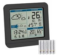 TFA Dostmann Sky 35.1152 - Estación meteorológica inalámbrica con sensor exterior, pronóstico del tiempo y reloj controlado (negro con pilas)