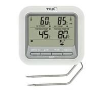 TFA Dostmann Termómetro digital para barbacoa 14.1516, con 2 sondas de acero inoxidable, termómetro para horno y barbacoa, hasta 300 °C, con función de alarma, vacuno, cerdo, pollo y pescado, color