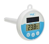 TFA Dostmann Termómetro digital para piscina con energía solar, 30.1068.02, flotando en el agua, para piscina, estanque, piscina o jacuzzi, con cuerda de fijación (1 m), funciona con energía solar,