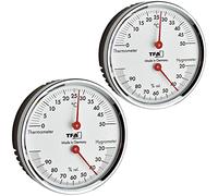 TFA Dostmann Termómetro higrómetro analógico 45.2041.42 con anillo de metal para control de temperatura y humedad, plateado, 120 x 29 x 235 mm