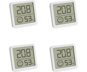TFA Dostmann Termómetro higrómetro digital, juego de 4, 30.5053.02.04, temperatura interior y humedad, pequeño y manejable, para colocar o colgar, 46 x 13 (34) x 43 mm, color blanco