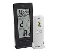 TFA Dostmann Termómetro inalámbrico para interior/exterior, 30.3072.01.90, incluye radio reloj y fecha, función máx.-mín. Inalámbrico, Amazon exclusivo, color negro