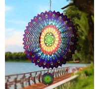 TFANUO Molinillos de viento de mandala 3D de 12 pulgadas, esculturas cinéticas colgantes de acero inoxidable, corte láser, arte de mandalas de metal, decoración colgante de estrella para interiores y