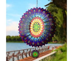 TFANUO Molinillos de viento de mandala 3D de 12 pulgadas, esculturas cinéticas colgantes de acero inoxidable, corte láser, arte de mandalas de metal, decoración colgante de estrella para interiores y
