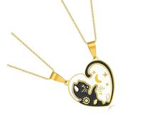 TFAOYS 1 par de collares con colgante para parejas que se pueden llevar juntos o solos con dije de metal blanco y negro para una elegante cadena de cuello de corazón dividido