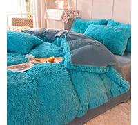 TFBHL 4PCS Bedding Dronded Cover Set Shaggy Soft Velvet Fluffy Bedding Juejes de Cama de Lujo (1 Cubierta de edredón de Faux+1 Hoja Plana+2 Casas de Almohadas) (Color: Azul Brillante, Tamaño: 4pcs