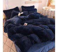 TFBHL 4PCS Bedding Dronded Cover Set Shaggy Soft Velvet Fluffy Bedding Juejes de Cama de Lujo (1 Cubierta de edredón de Faux+1 Hoja Plana+2 Casas de Almohadas) (Color: Azul, Tamaño: Queen 4pcs)