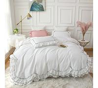 TFBHL Set de sábana de Cama Doble Capas Ruffles Azules de Cama Blanca Azul para niñas 4/6pcs Conjuntos de Tapa dorlector de algodón Transpirable Suave con Cremallera Camiseta Falda de Almohada Fueras