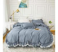 TFBHL Set de sábana de Cama Doble Capas Ruffles Azules de Cama Blanca Azul para niñas 4/6pcs Conjuntos de Tapa dorlector de algodón Transpirable Suave con Cremallera Camiseta Falda de Almohada Fueras