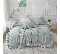 TFBHL Set de sábana de Cama Doble Ruffles Azules de Cama Blanca Azul para niñas 4/6pcs Conjuntos de Tapa dorlector de algodón Transpirable Suave con Cremallera Camiseta Falda de Almohada Fueras de