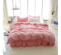 TFBHL Sets de Ropa de Cama de algodón Lavado para niñas 4pcs Cubiería de Tapa década de Almohada Camiseta de Cama Lino (3 Que Reina A 4pcs)