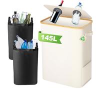 TFCIOD Cubos Reciclaje, Cubos de Basura de Reciclaje con Tapa, Bolsas Basura Reciclaje con 2 Bolsas de Transporte, Cubo Basura Extraible para Recolectores de Botellas, Cubos Basura 145 L (Beige)