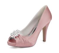 TFDRSEXVD Zapatos de tacón Alto con Plataforma y Diamantes de imitación para Mujer, con Punta Abierta, de satén, para Fiesta de Noche, graduación, sin Cordones,Rosado,37