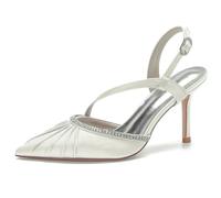 TFDRSEXVD Zapatos de tacón bajo con Tiras Ajustables y tacón bajo Tipo Gatito para Mujer, para Boda, graduación y graduación.,Marfil,36