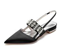 TFDRSEXVD Zapatos Planos de Mujer con Punta Puntiaguda y Tira Trasera de satén con Cristales para Boda, graduación, Noche, Fiesta, Novia,Negro,37