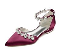 TFDRSEXVD Zapatos Planos de satén con Punta Puntiaguda para Mujer, cómodos, con Diamantes de imitación, para Novia, Fiesta de graduación o Noche.,Burgundy,36