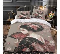 TFEDACVSS Belleza Japonesa Funda de Edredón Cremallera Oculta 3 Piezas Microfibra de poliéster Impresión 3D con Fundas de Almohada Antialérgica Tradicional Funda Edredon for jóvenes Single（140x200cm）