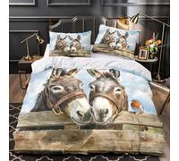 TFEDACVSS Burros en Primer Plano Funda de Edredón Estampado 3D 3 Piezas Microfibra Suave Cremallera Oculta con Fundas de Almohada Suave Pastoral Funda Edredon for niños y niñas Single（140x200cm）