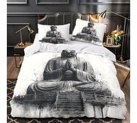 TFEDACVSS Estatua de Buda Funda de Edredón 3 Piezas Suave Estampado 3D Cierre de Cremallera Oculta con Fundas de Almohada Antialérgica Meditación del Monje Funda Edredon for niños Single（140x200cm）