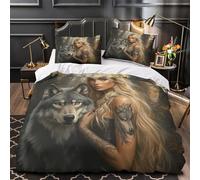 TFEDACVSS Fantasía de Chica Lobo Funda de Edredón Estampado 3D Juego de 3 Piezas Incluye Fundas de Almohada Ilustración de fantasía artística Funda Edredon for Adolescentes Single（135x200cm）