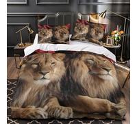 TFEDACVSS León en el Espacio Funda de Edredón Cierre de Juego de 3 Piezas Impresión 3D con Fundas de Almohada Transpirable Vida Salvaje cósmica Funda Edredon for Adolescentes Double（200x200cm）