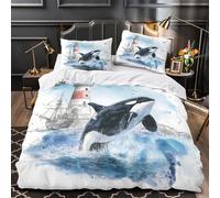 TFEDACVSS Manada de orcas Funda de Edredón con Fundas de Almohada 3 Piezas Microfibra Suave Estampado 3D Cierre de Cremallera Oculta Lavables Fauna Marina Funda Edredon for Familia Double（200x200cm）