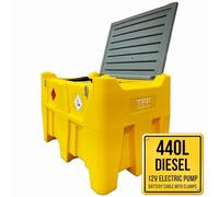 TFF Deposito Gasoil, 440 litros con Bomba de Gasoil de 12 V CC, Caudal de 40 l/min. Bomba de Gasóleo con Cable de Conexión a Batería, Manguera de 4 m con Pistola de Repostaje Automático