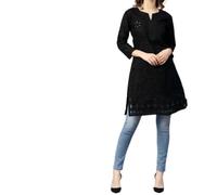 TFGO Chikankari - Vestido de algodón bordado Kurta Lucknowi para mujer, Negro, L