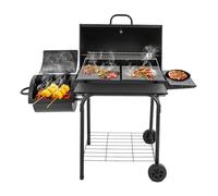 TFGXUE Barbacoa XXL de carbón vegetal, barbacoa para ahumadores a partir de 10 personas, parrilla de carbón con 2 ruedas y espaciosa parrilla, termómetro integrado, ahumador para celebraciones